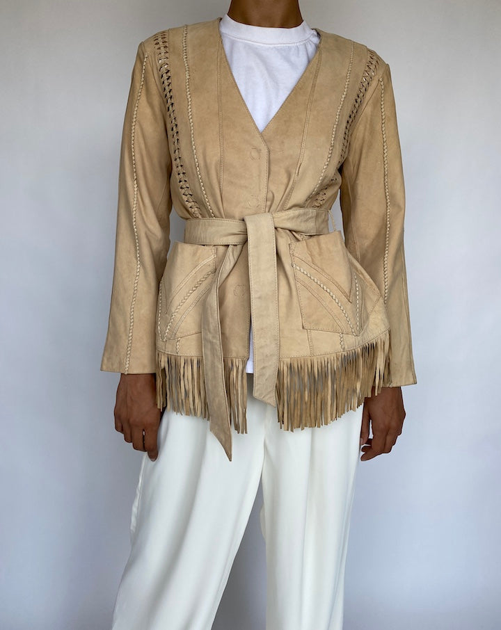 VINTAGE BEIGE SUEDE LEATHER JACKET 766-3
