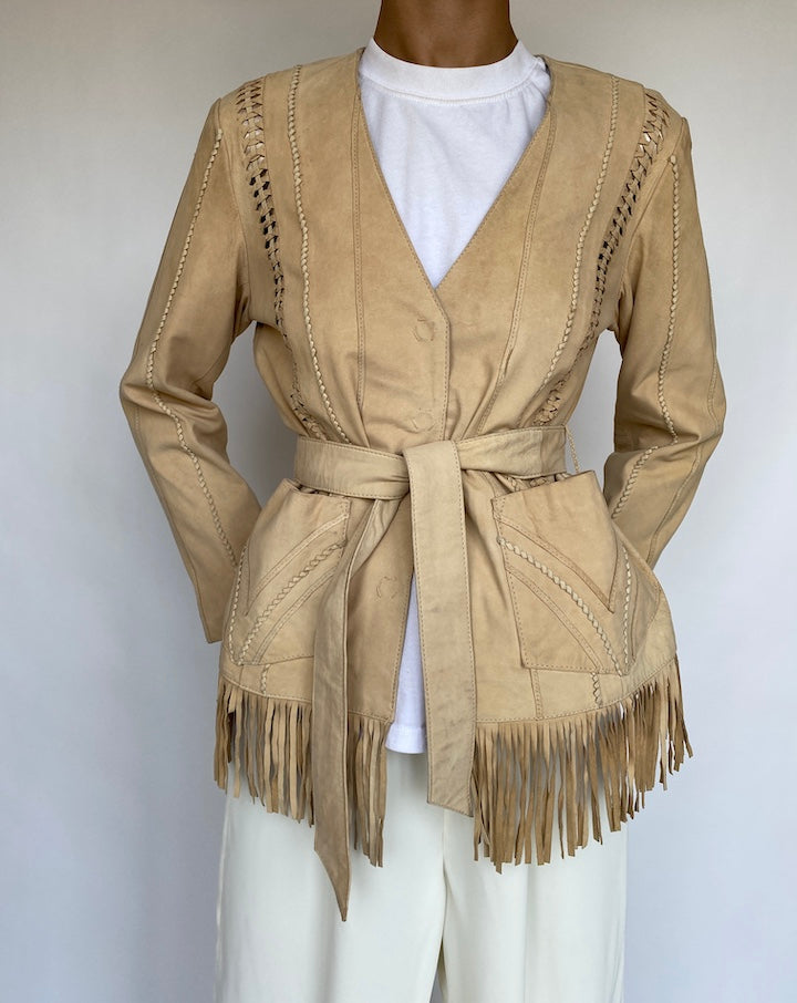 VINTAGE BEIGE SUEDE LEATHER JACKET 766-4