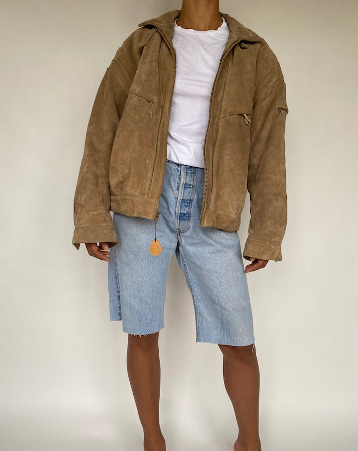 VINTAGE BEIGE SUEDE LEATHER JACKET 792-3