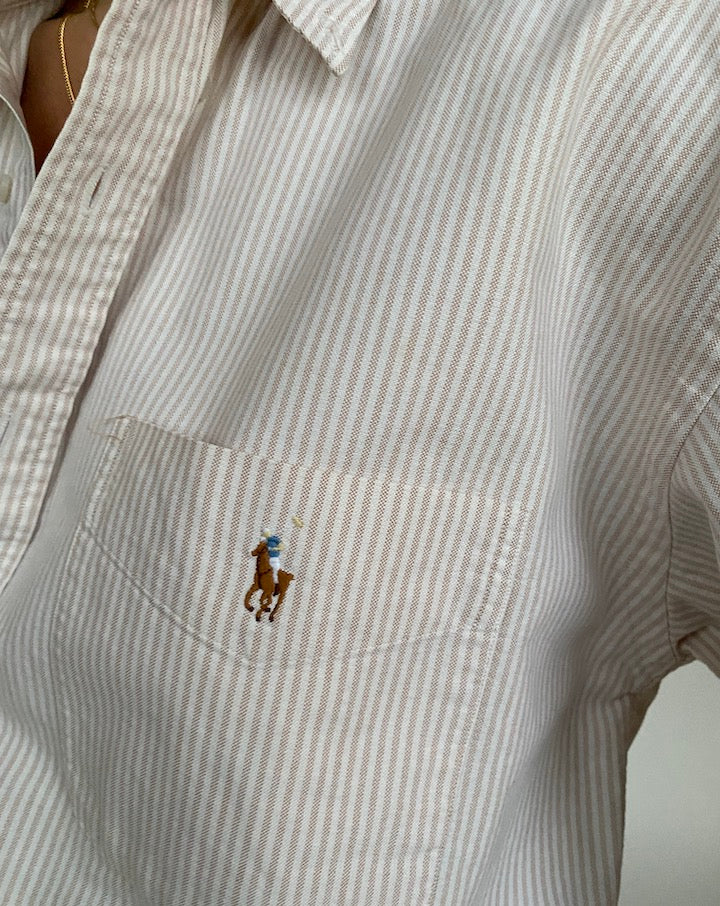 VINTAGE BEIGE_WHITE STRIPED RALPH LAUREN SHIRT 521-4