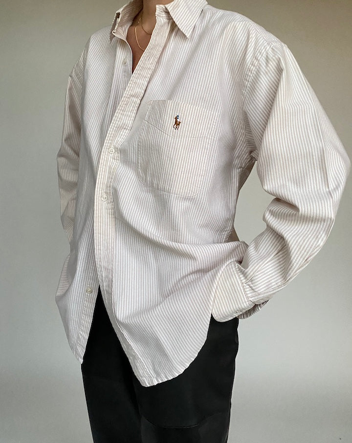 VINTAGE BEIGE/WHITE STRIPED RALPH LAUREN SHIRT 521