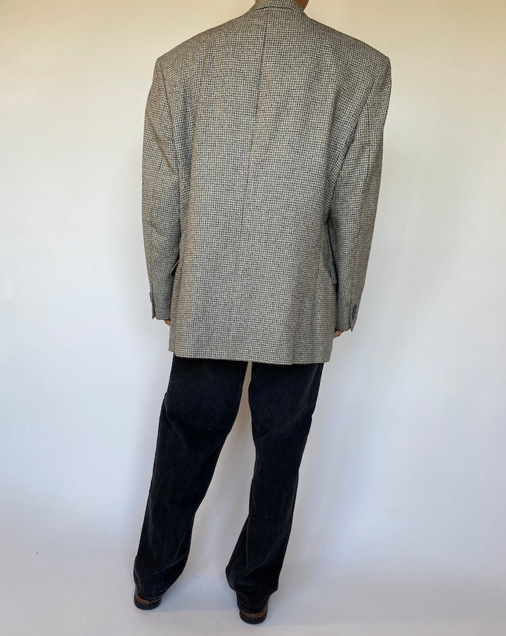 VINTAGE BLACK AND WHITE SILK AND WOOL BLAZER 1508-2