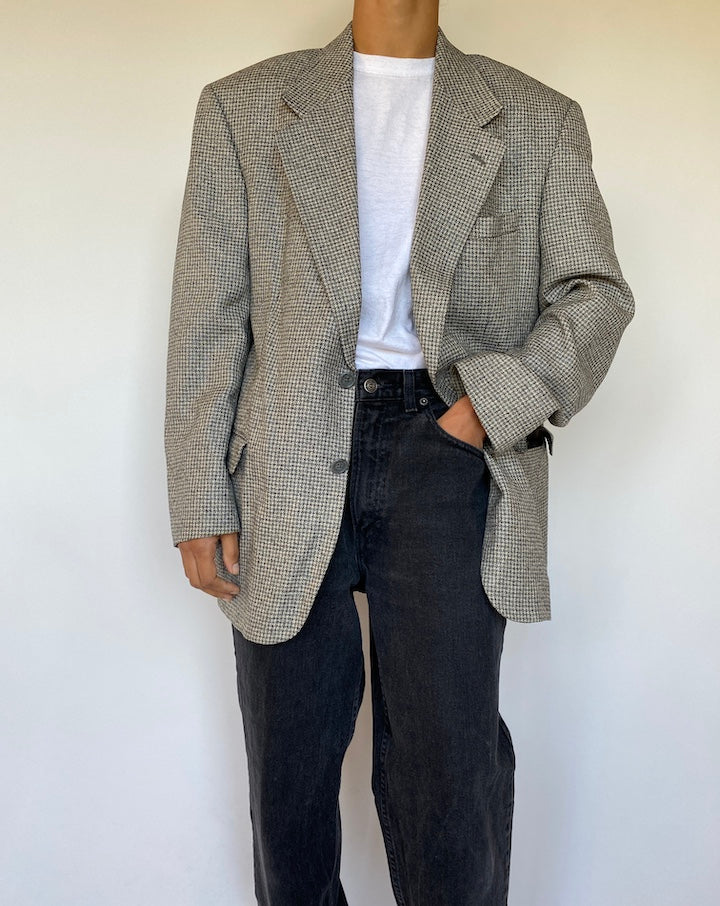 VINTAGE BLACK AND WHITE SILK AND WOOL BLAZER 1508-3