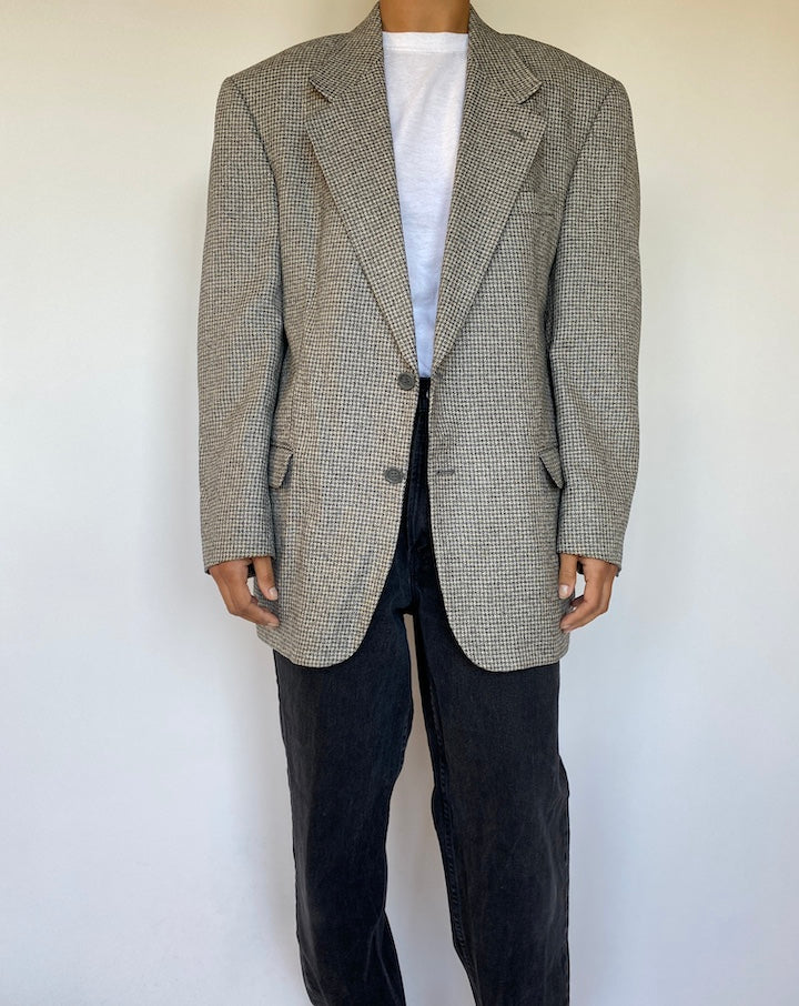 VINTAGE BLACK AND WHITE SILK AND WOOL BLAZER 1508-4