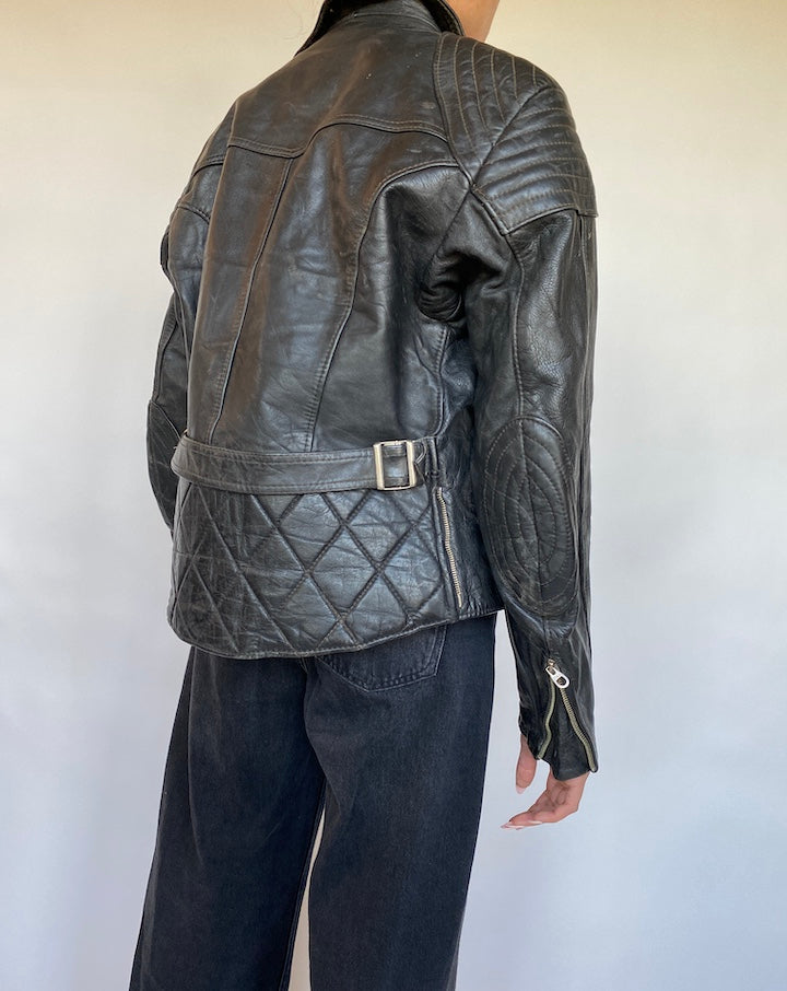 VINTAGE BLACK BIKER JACKET 612-3