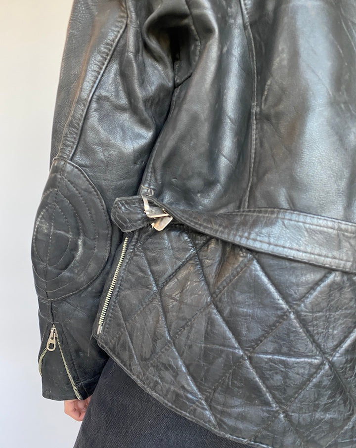 VINTAGE BLACK BIKER JACKET 612-4