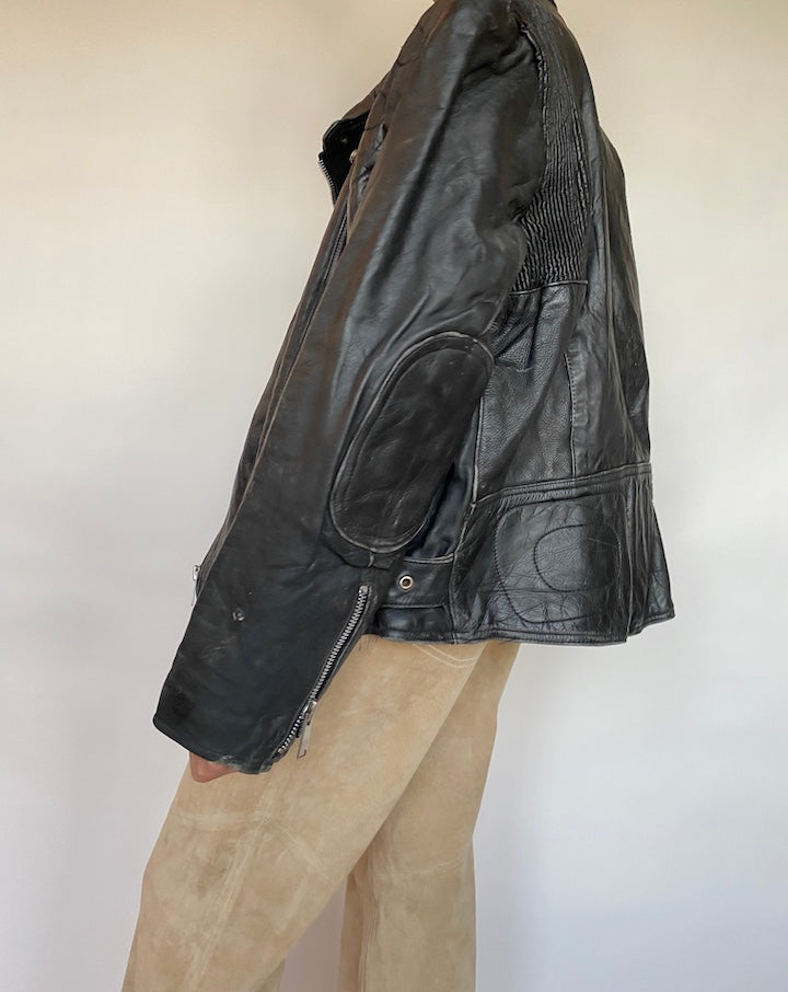 VINTAGE BLACK BIKER LEATHER JACKET 584-2