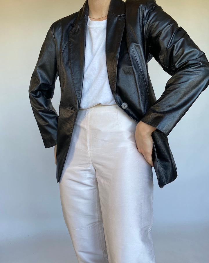 VINTAGE BLACK BLAZER LEATHER JACKET 510-2