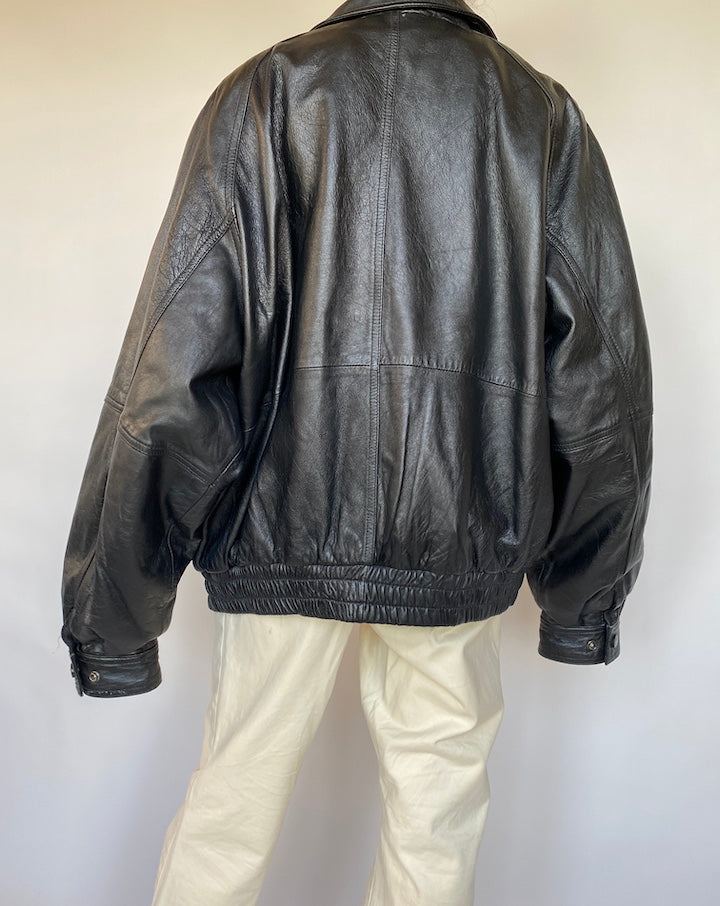 VINTAGE BLACK BOXY LEATHER JACKET 626-2