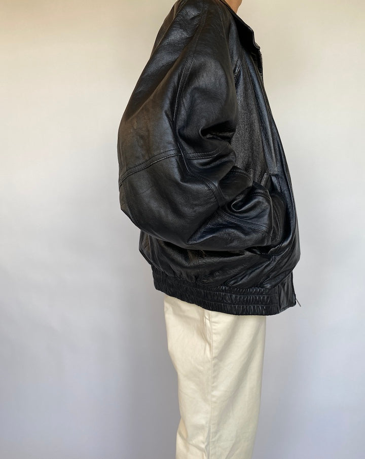 VINTAGE BLACK BOXY LEATHER JACKET 626-3
