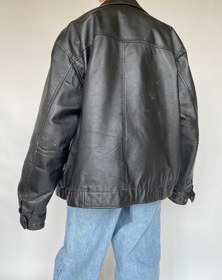 VINTAGE BLACK BOXY LEATHER JACKET 669-2