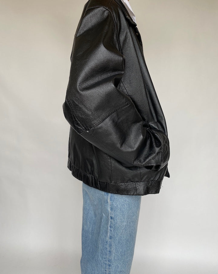 VINTAGE BLACK BOXY LEATHER JACKET 669-3
