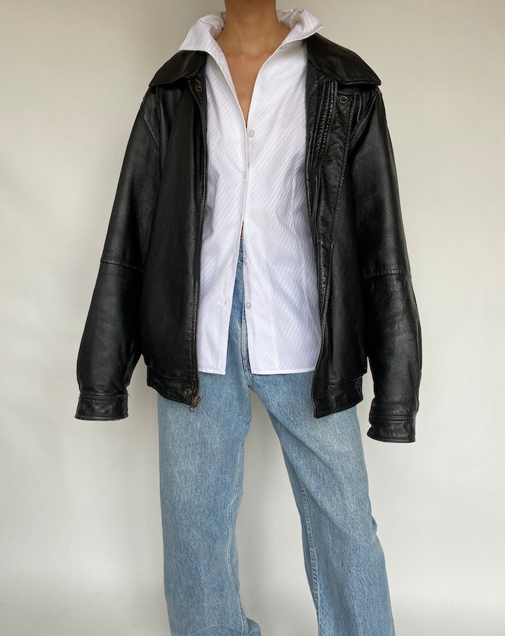 VINTAGE BLACK BOXY LEATHER JACKET 669-4