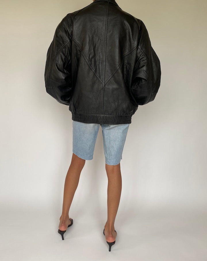 VINTAGE BLACK BOXY LEATHER JACKET 824-2