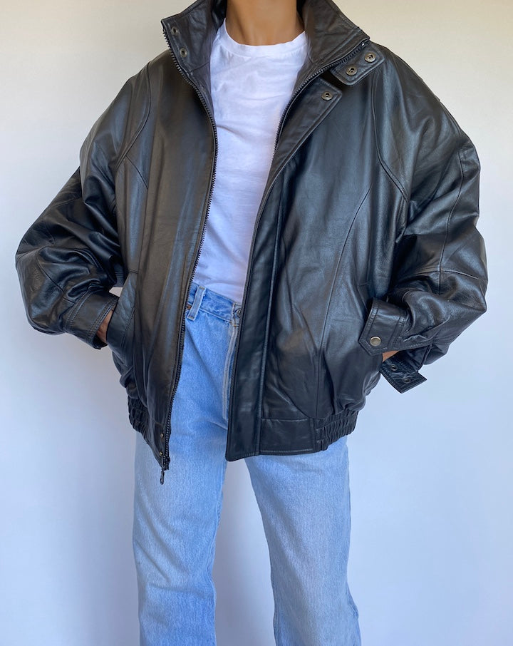 VINTAGE BLACK BOXY LEATHER JACKET 978-5