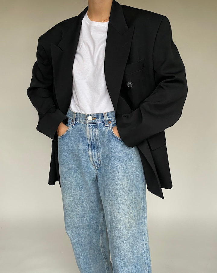 VINTAGE BLACK DOUBLE BREASTED BLAZER 516-3