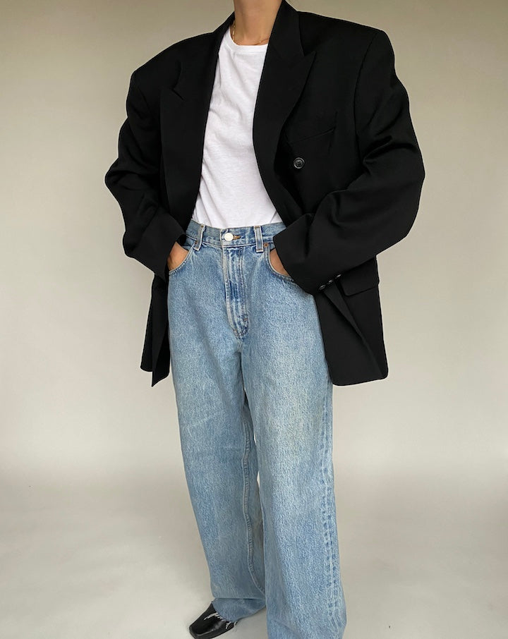 VINTAGE BLACK DOUBLE BREASTED BLAZER 516-5