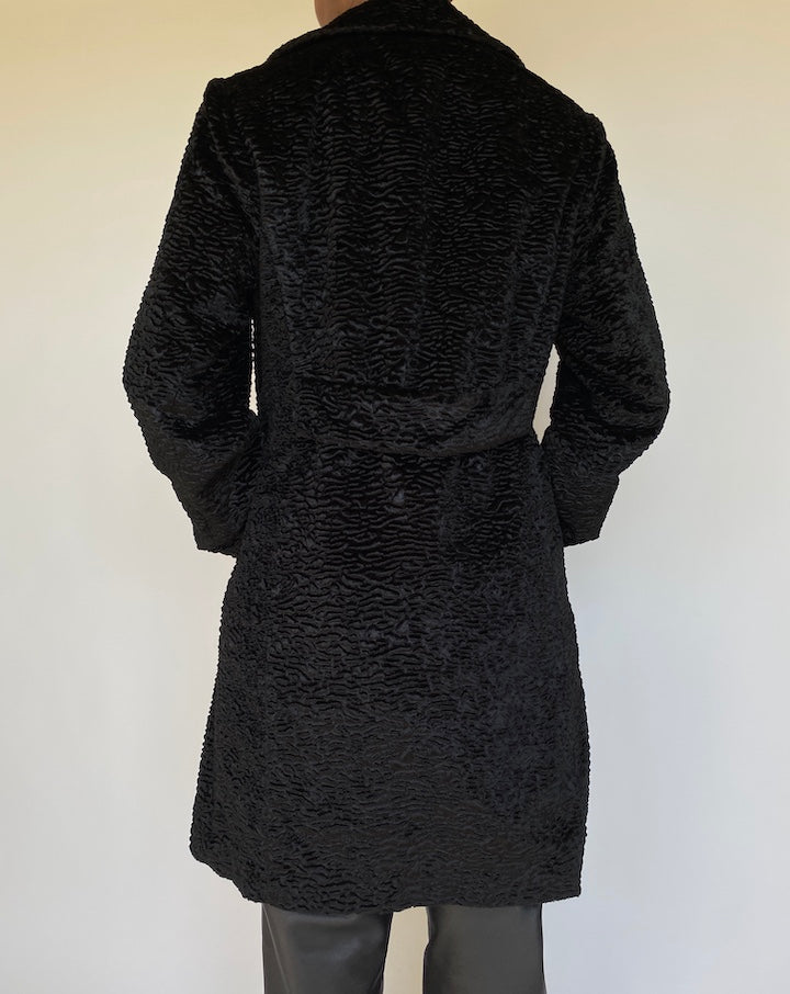VINTAGE BLACK FAUX FUR COAT 1166-2