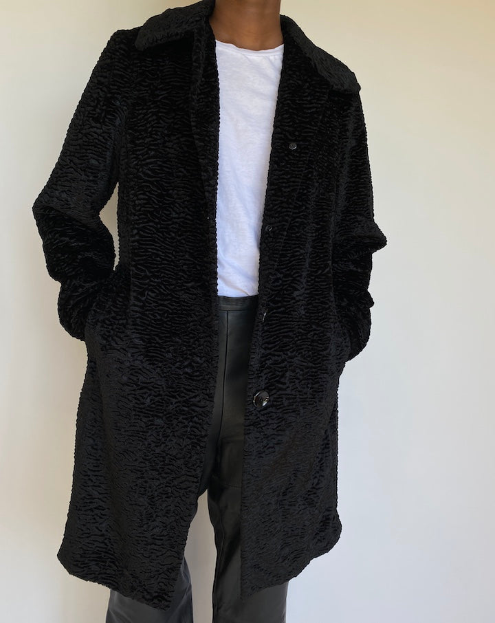 VINTAGE BLACK FAUX FUR COAT 1166-3