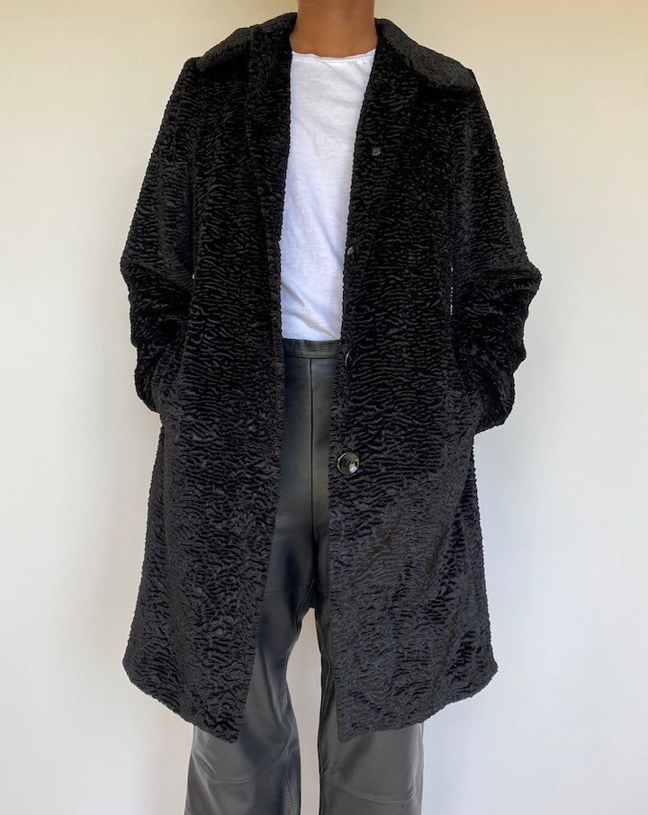 VINTAGE BLACK FAUX FUR COAT 1166-4