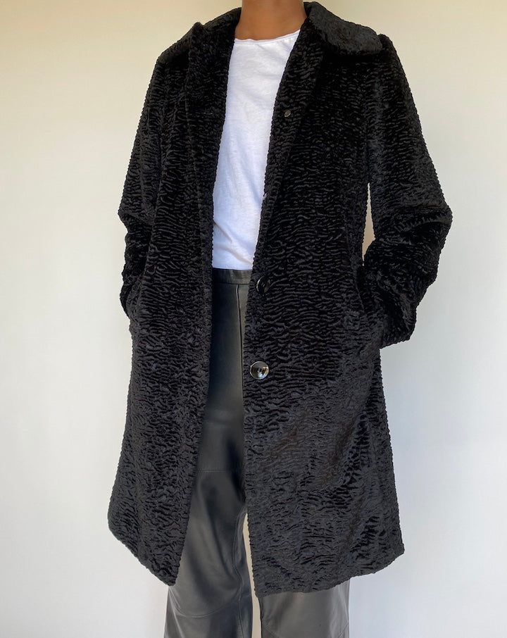 VINTAGE BLACK FAUX FUR COAT 1166-5