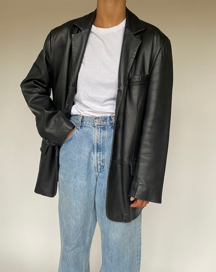 VINTAGE BLACK LATHER JACKET 1216-4