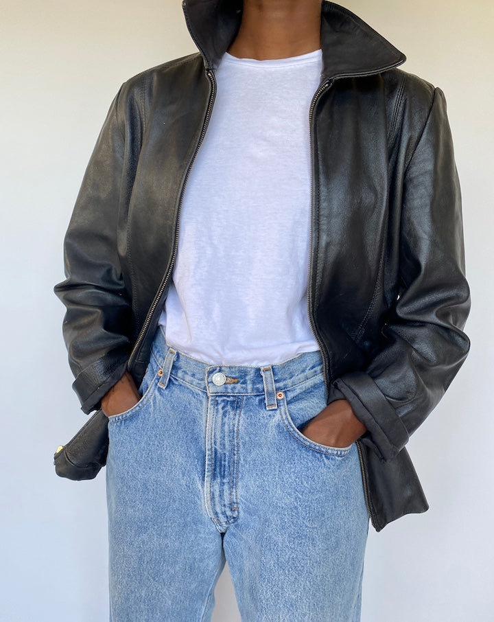 VINTAGE BLACK LEATHER JACKET 1147-3