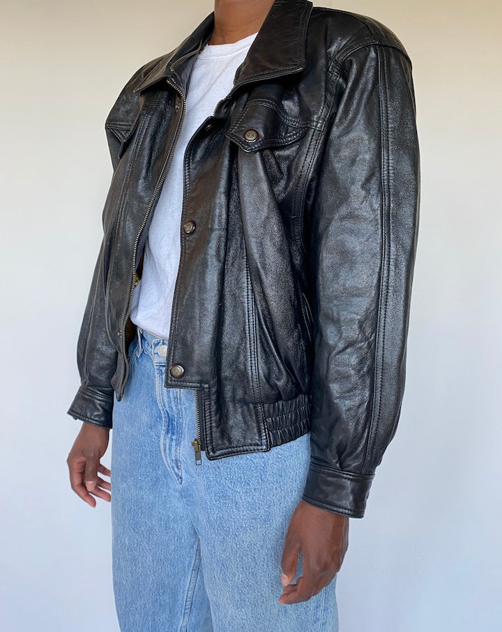 VINTAGE BLACK LEATHER JACKET 1294-2