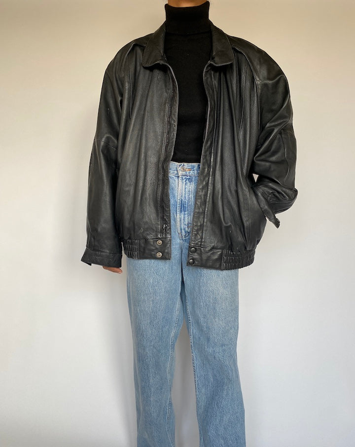 VINTAGE BLACK LEATHER JACKET 1391-4