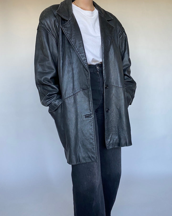 VINTAGE BLACK LEATHER JACKET 478-3