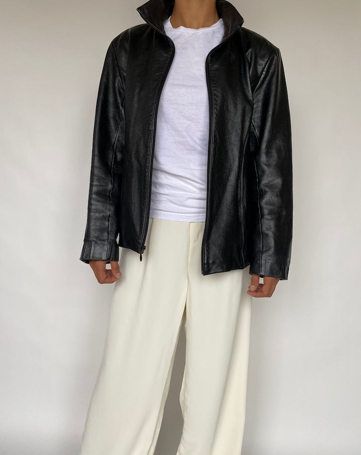 VINTAGE BLACK LEATHER JACKET 807-3