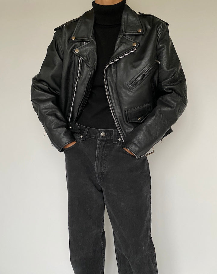 VINTAGE BLACK MOTORCYCLE JACKET 1434-3