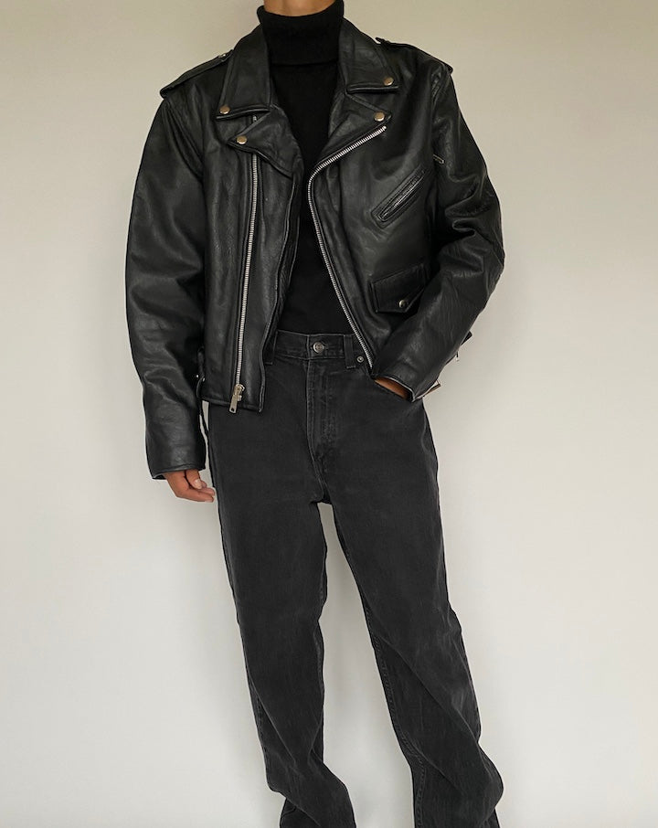 VINTAGE BLACK MOTORCYCLE JACKET 1434-4