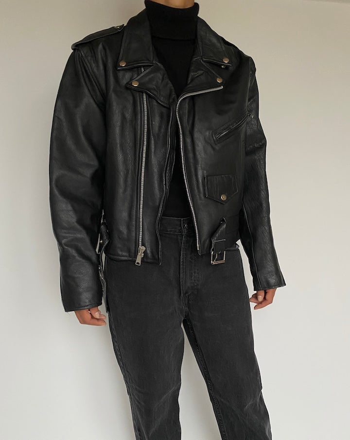 VINTAGE BLACK MOTORCYCLE JACKET 1434-5