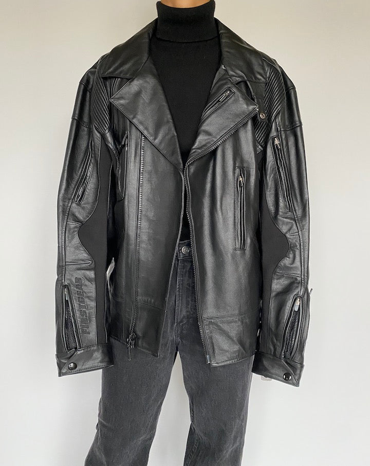 VINTAGE BLACK MOTORCYCLE JACKET 1435-7
