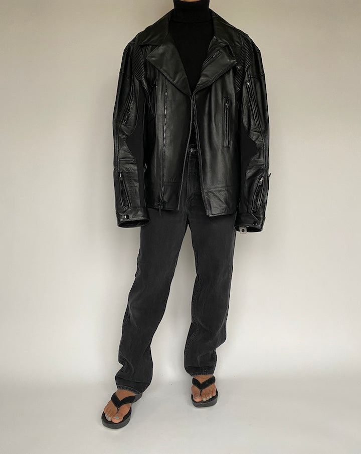 VINTAGE BLACK MOTORCYCLE JACKET 1435-8