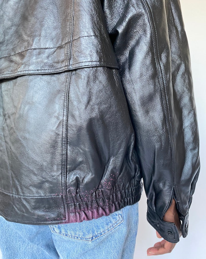 VINTAGE BLACK OVERSIZED LEATHER JACKET 1293-3