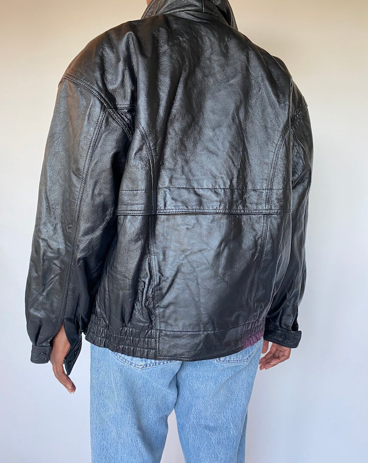VINTAGE BLACK OVERSIZED LEATHER JACKET 1293-4
