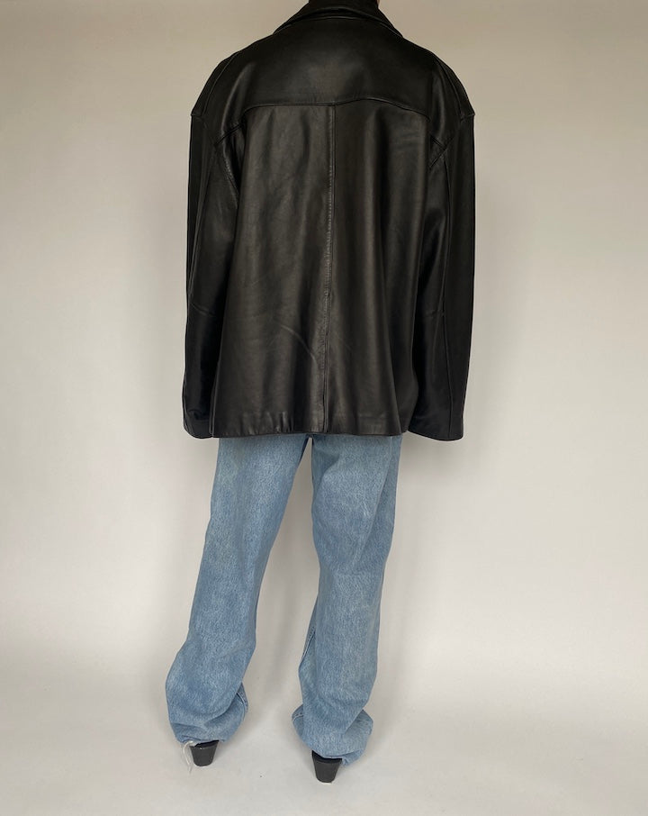 VINTAGE BLACK OVERSIZED LEATHER JACKET 1459-2