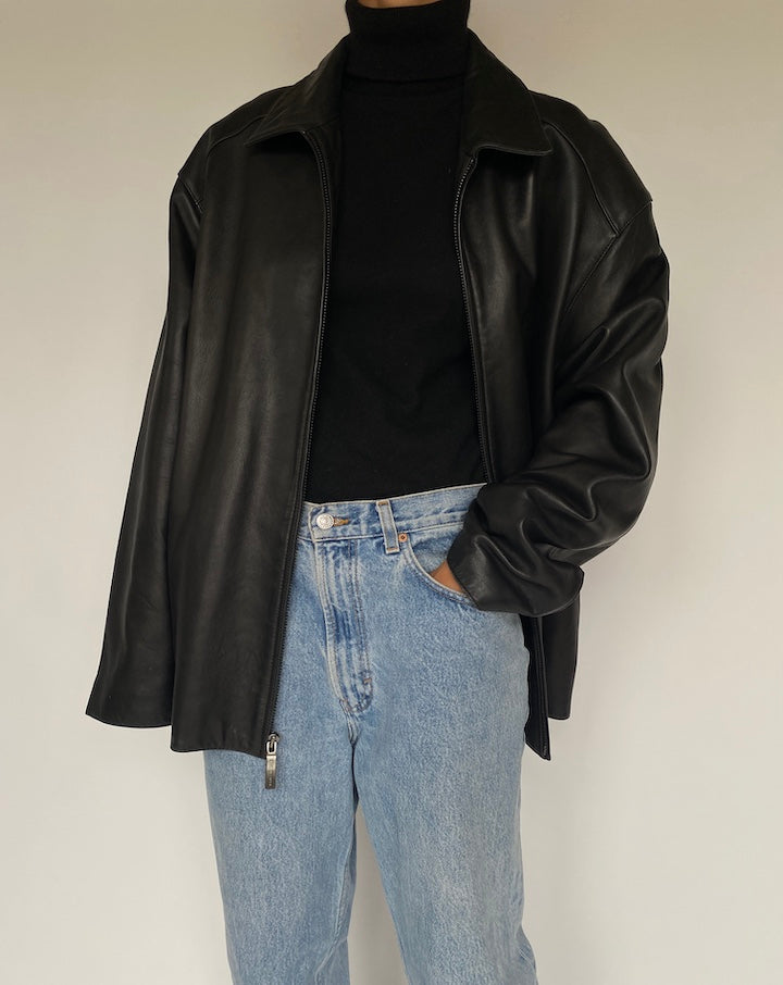VINTAGE BLACK OVERSIZED LEATHER JACKET 1459-3