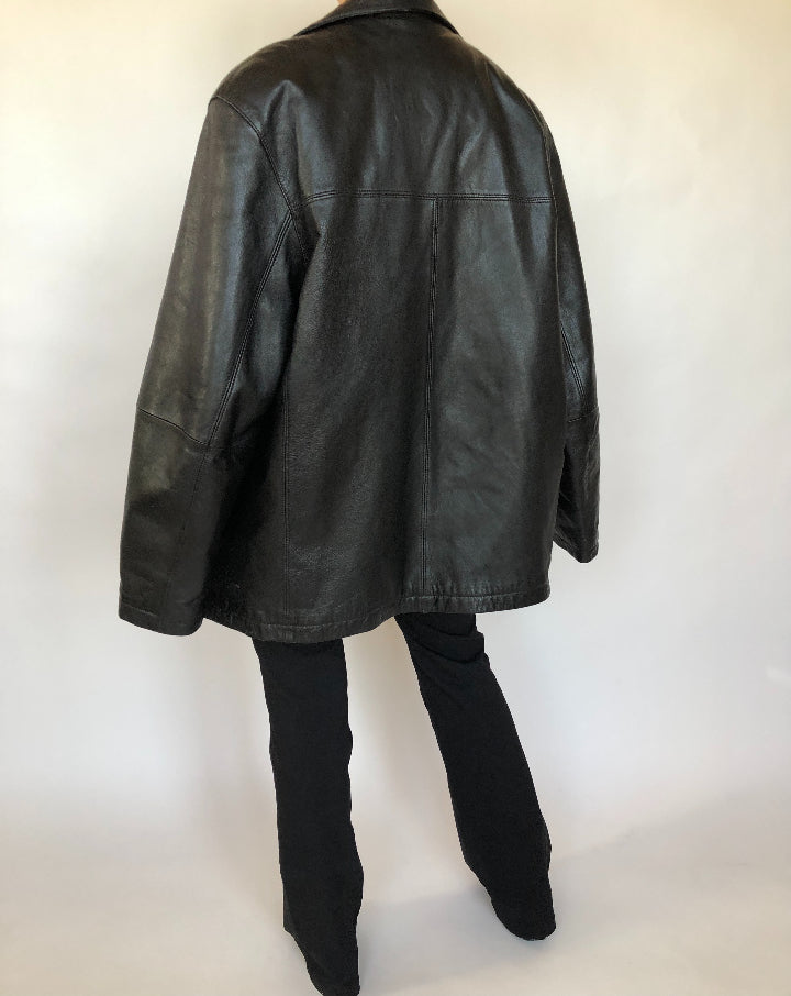 VINTAGE BLACK OVERSIZED LEATHER JACKET 347-3
