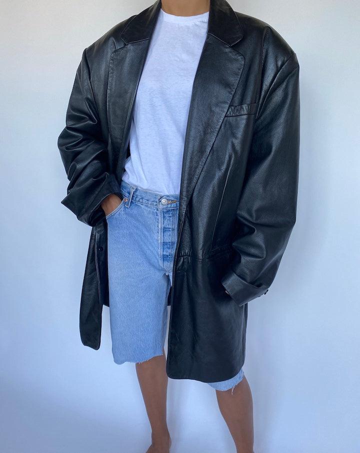 VINTAGE BLACK OVERSIZED LEATHER JACKET-4