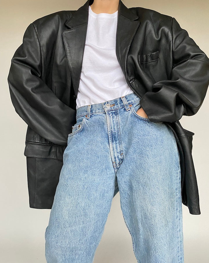 VINTAGE BLACK OVERSIZED LEATHER JACKET 519-4