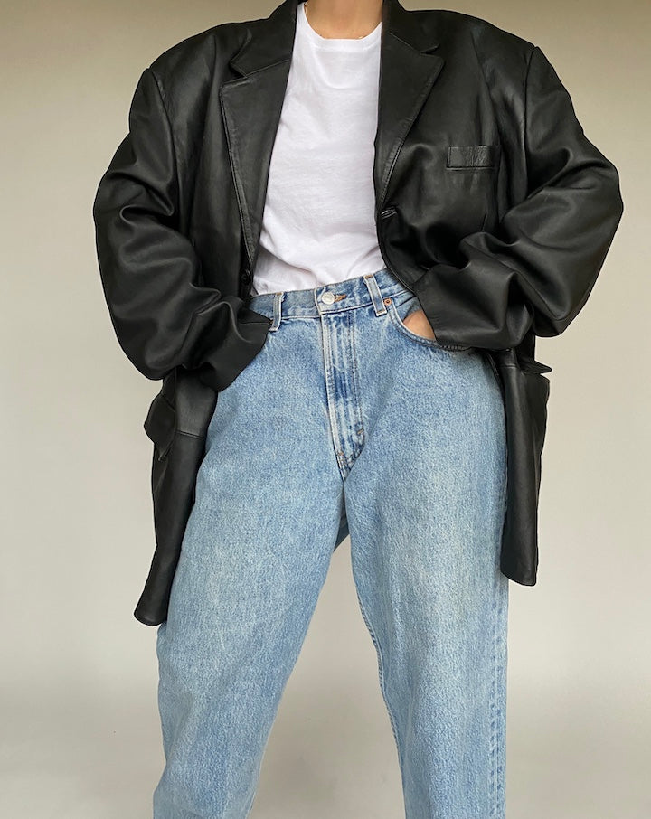 VINTAGE BLACK OVERSIZED LEATHER JACKET 519-5