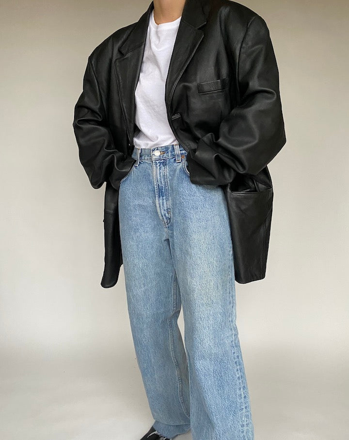 VINTAGE BLACK OVERSIZED LEATHER JACKET 519-6