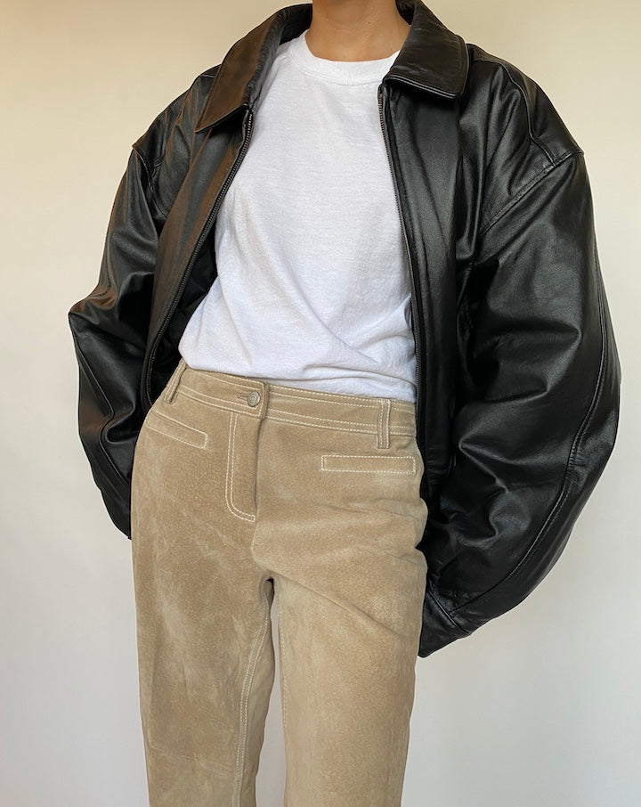 VINTAGE BLACK OVERSIZED LEATHER JACKET 583-2