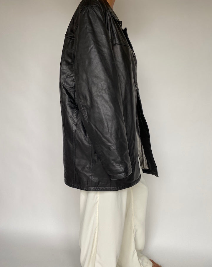 VINTAGE BLACK OVERSIZED LEATHER JACKET 805-3