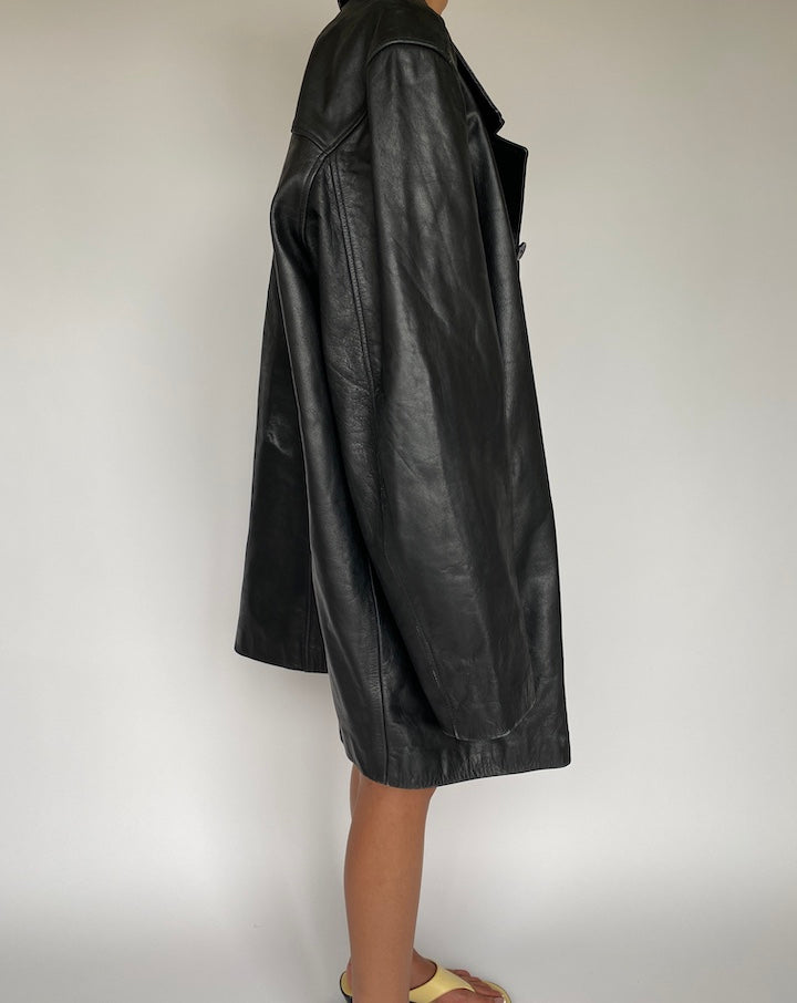 VINTAGE BLACK OVERSIZED LEATHER JACKET 835-3