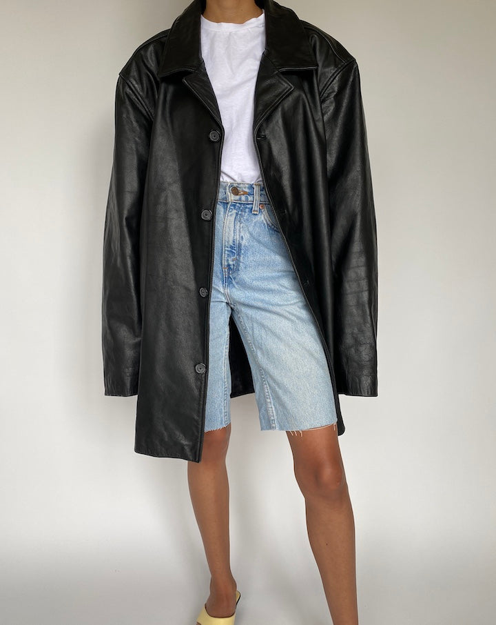 VINTAGE BLACK OVERSIZED LEATHER JACKET 835-4
