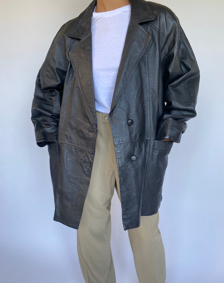 VINTAGE BLACK OVERSIZED LEATHER JACKET 968-3